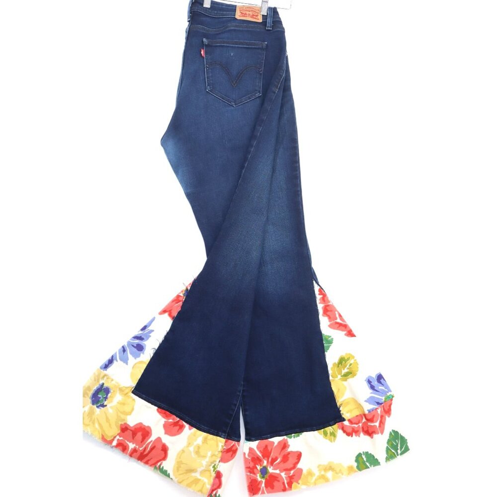Levis 529 Bootcut Jeans Upcycled Reworked Boho Hipie Flared Size 16 Wide Legs